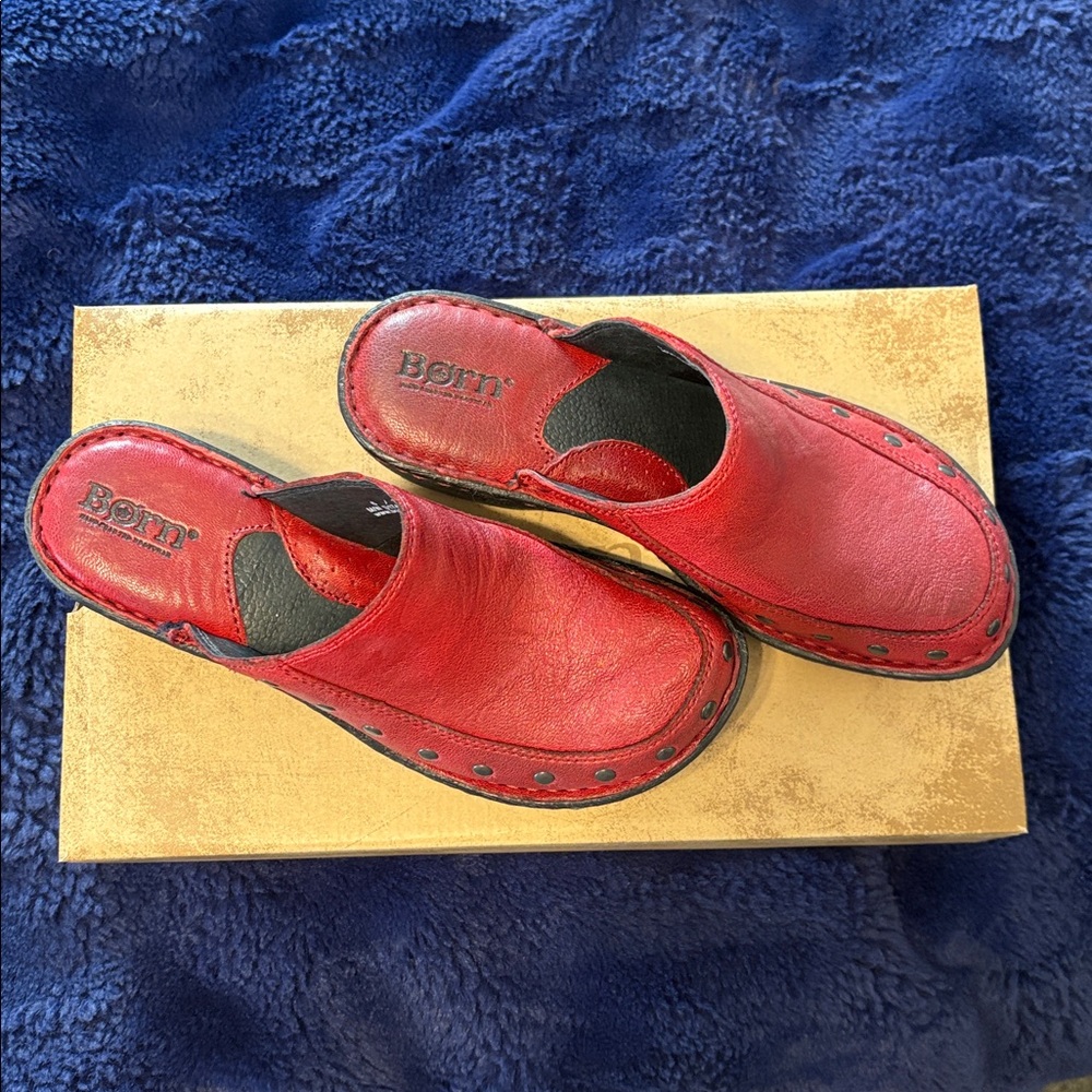 Born Women's Red Studded Leather Mules
